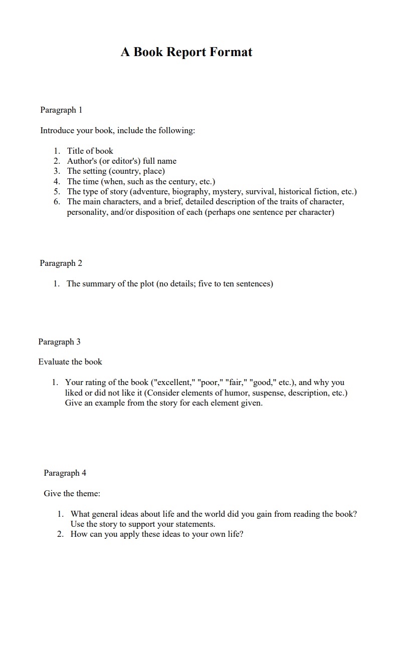 Book Report Example → Free Report Examples