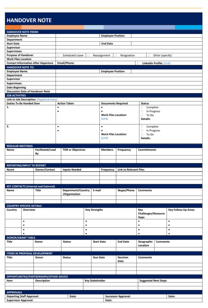 Handover Report Template