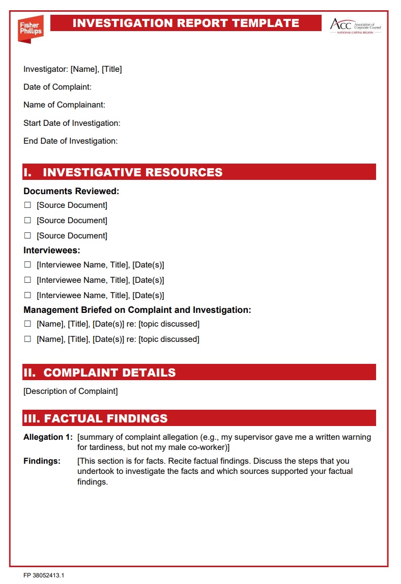 Investigation Report Example → Free Report Examples