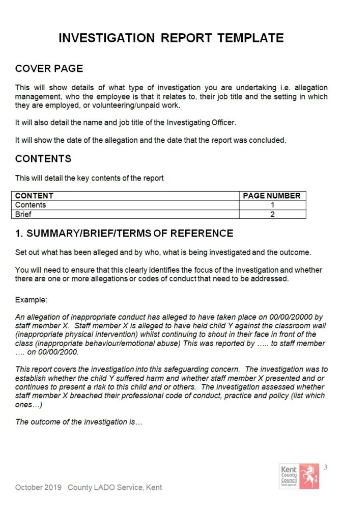 Investigation Report Example Free Report Examples