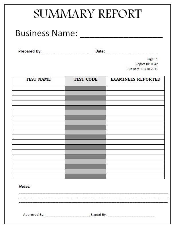 Summary Report Example Free Report Examples