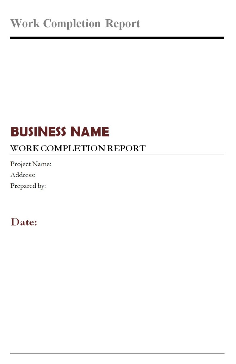 Work Completion Report Example → Free Report Examples