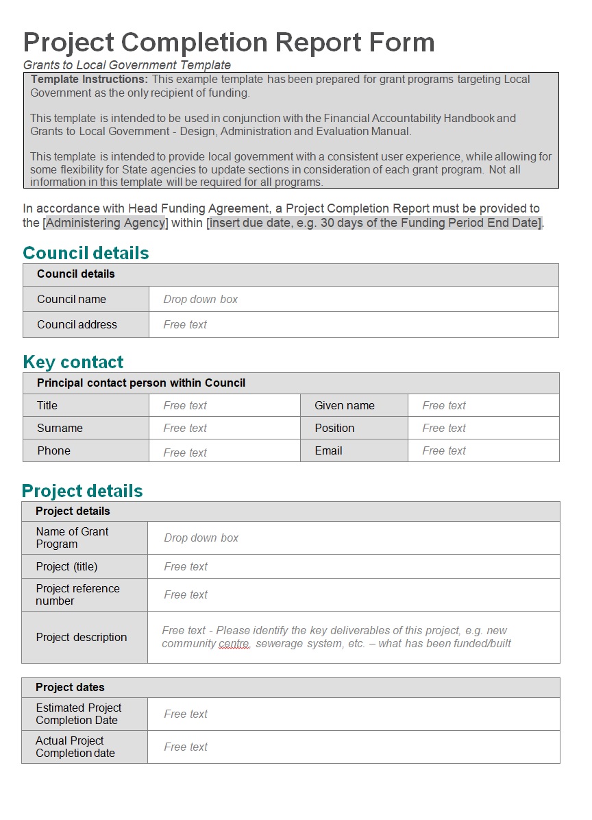 Work Completion Report Example → Free Report Examples