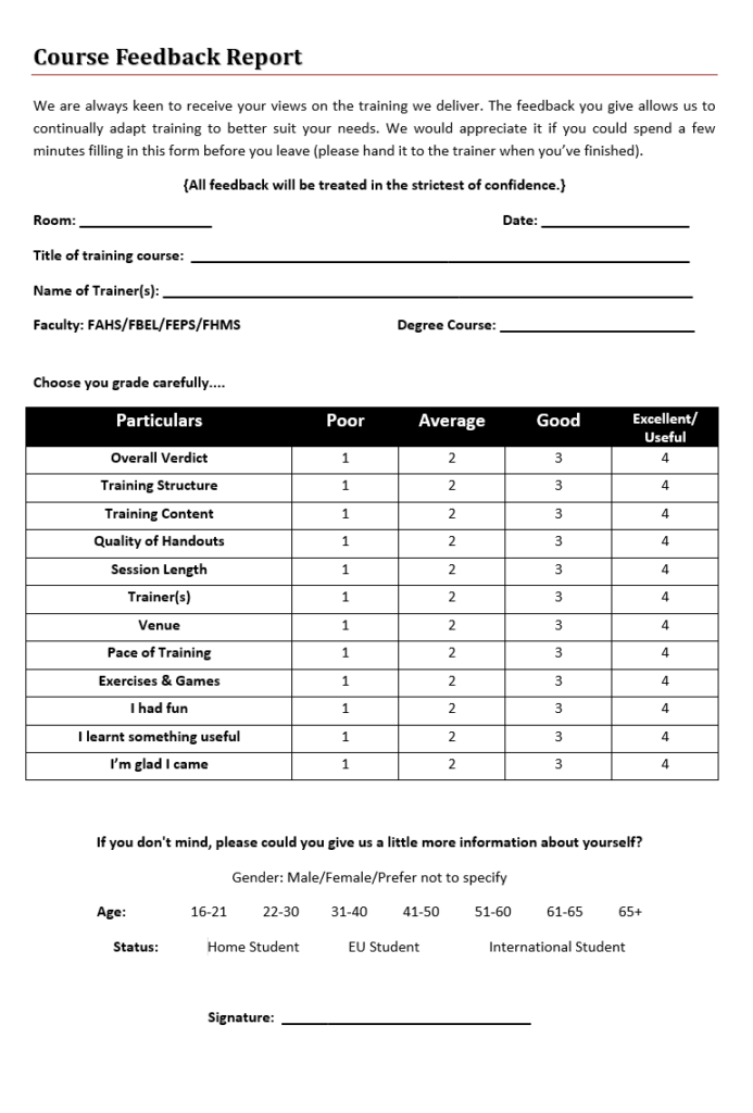 Course Feedback Report Example